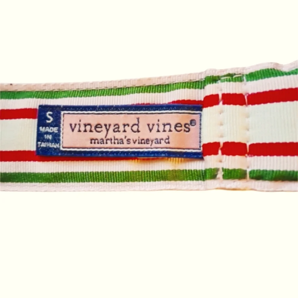 Vineyard Vines Pink, Green, and White Striped Belt, Signiture Gold Buckle, Sz S